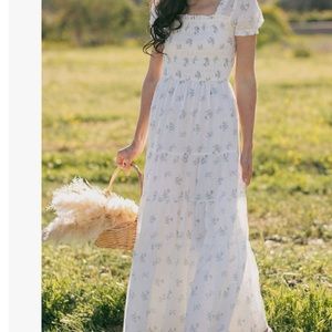 Storia white and blue floral cotton maxi dress